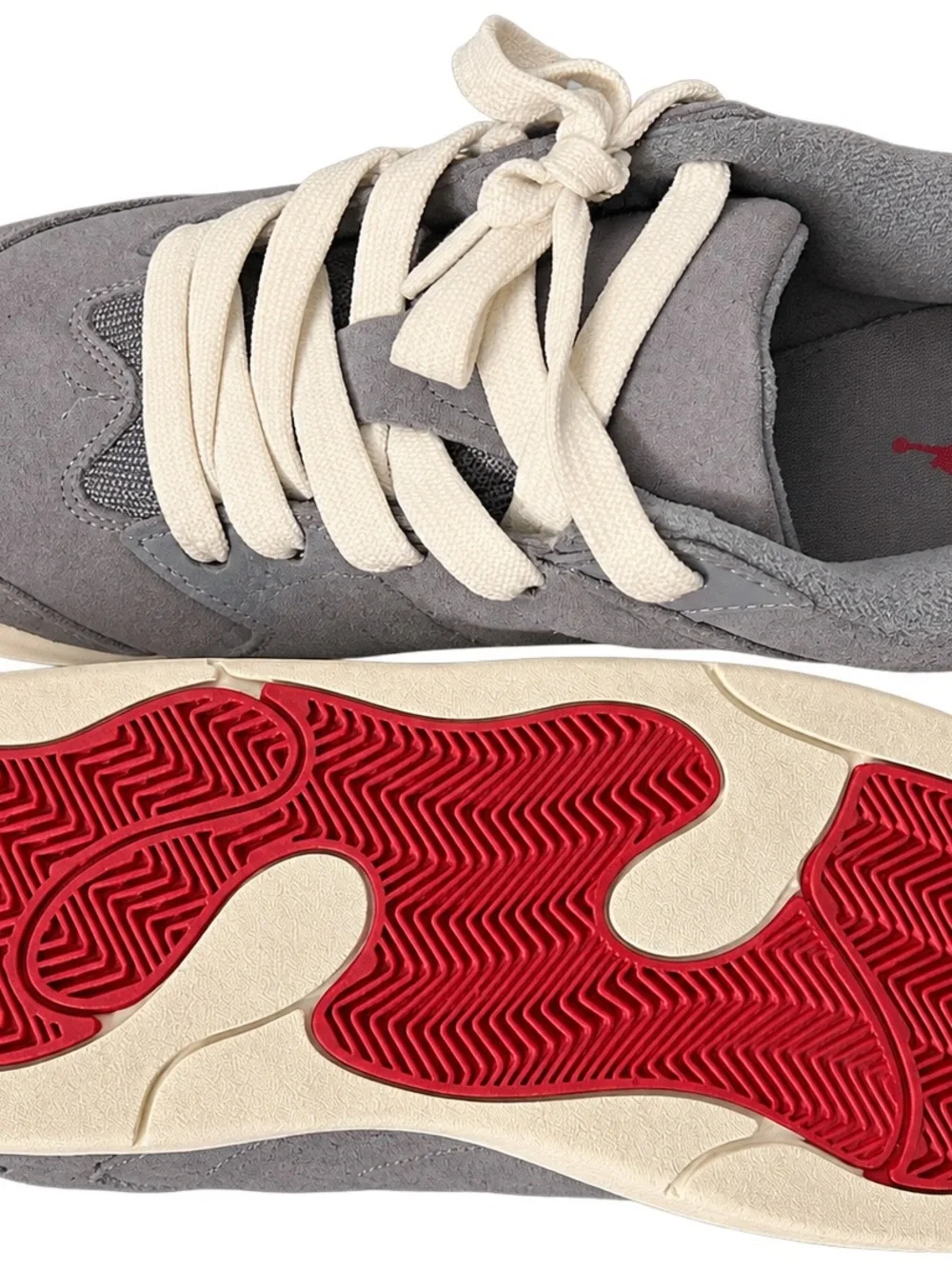 Jordan Men’s Gray Suede Athletic Sneakers with Cream Laces